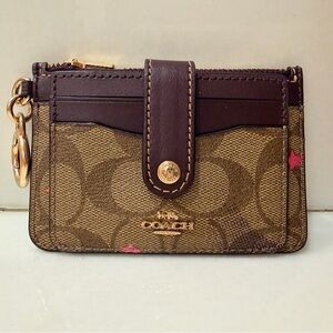 Coach Signature Canvas Card Holder with Pink Stars and Gold Accents